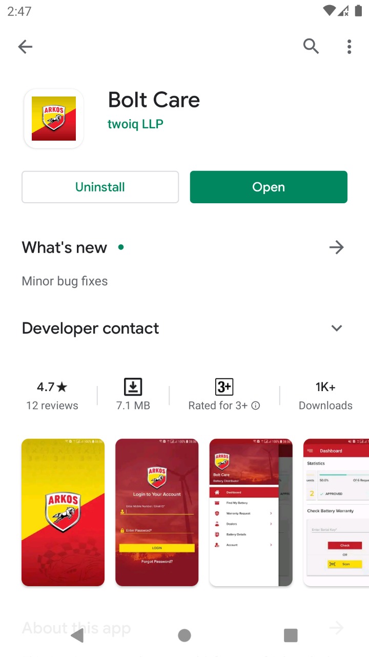 Android App Boltcare, Android Application